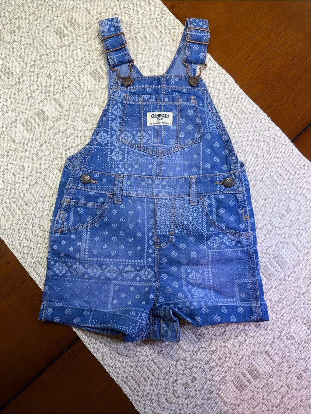 OshKosh B'gosh Blue Bandana Print Denim Short Overalls